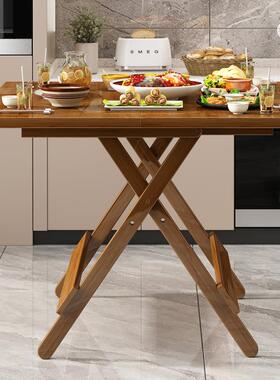 实木可折叠桌餐竹桌家用饭小户型方形摆摊简约便携JC-DYSMC式子吃