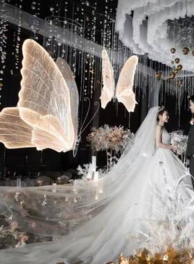 摆台婚庆道具发光蝴蝶翅膀挂件吊灯PTSM顶装饰婚礼舞台吊T铁艺路