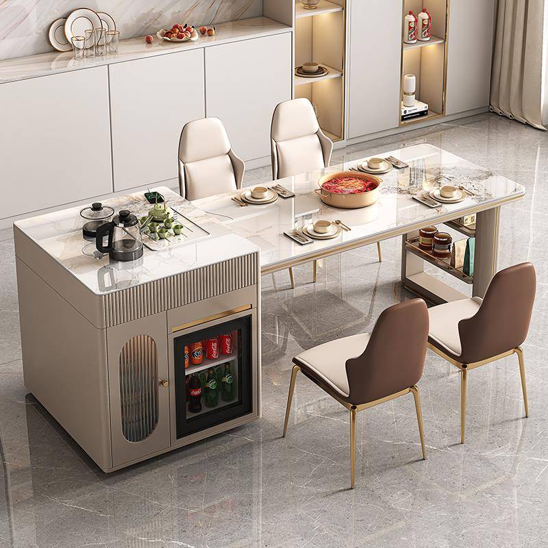 岩岛台餐桌一体简现代约家用厨AZR房多电功能带磁板炉冰箱可伸缩