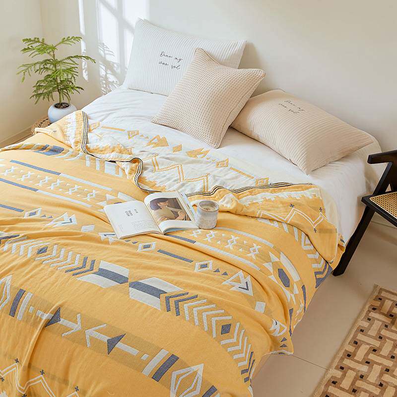 纯棉四层流苏边纱布毛巾被沙发巾纯棉细线午睡盖毯夏季单双人盖被