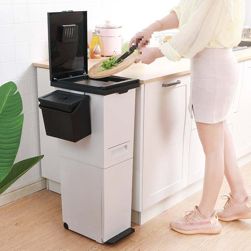 日式双层垃圾分类垃圾桶家用大号厨房干湿分离按压脚踩式新品