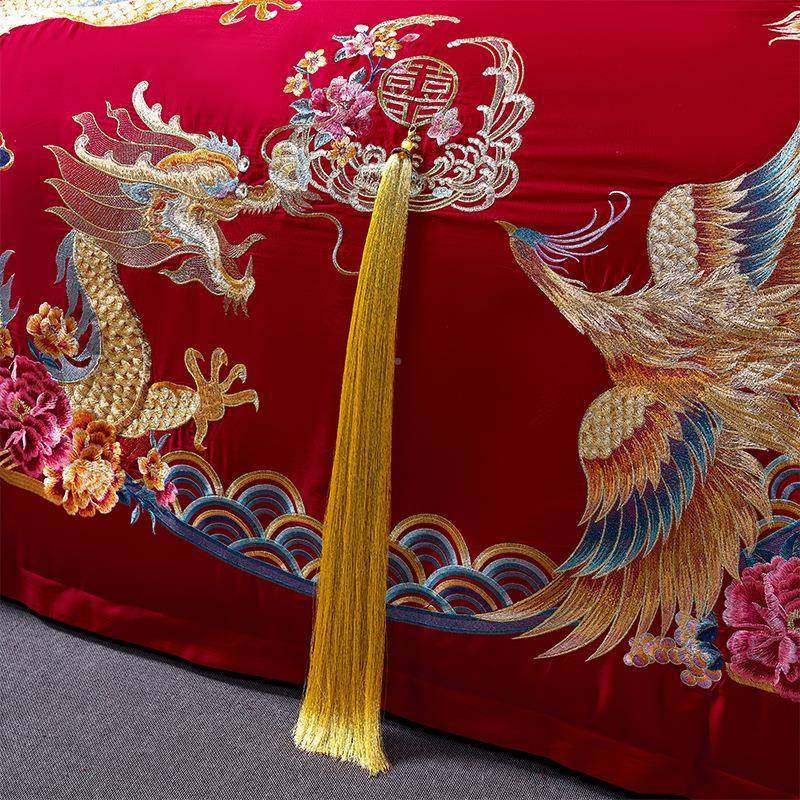 结1004套新款全棉婚庆四件套婚大红刺绣床上用品婚八件喜被嫁婚床