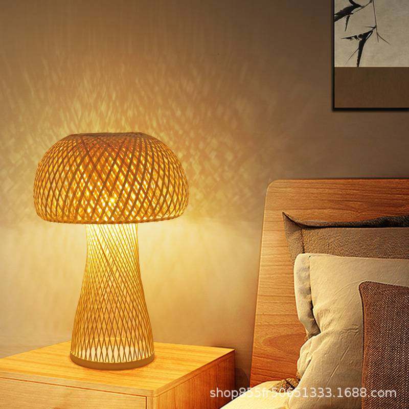 中式落地灯日式台灯禅意氛围复古卧室床头客厅可调光竹编民宿台灯