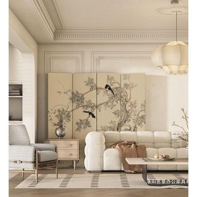 法式花中古鸟折叠移进客动折屏屏CFG风隔断厅卧室沙发门玄关