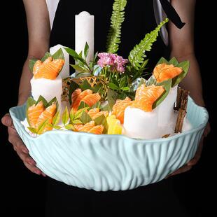 密胺贝壳形刺身拼鱼盘商海鲜干冰盘盘三文鱼AVP盘韩日料理自助餐