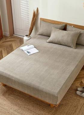 F76TJ88MKI9S100床全棉老粗布床罩笠护单件夏季纯棉亚麻床三件套