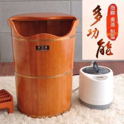 橡木泡脚桶加高带盖恒温足浴盆熏蒸保温泡脚桶蒸汽洗脚木桶家用桶