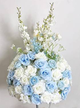 新款60cm仿摆真白色瑰花球婚礼餐桌放花求桌花婚橱窗展厅路装饰玫