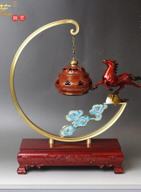 铜音乐香炉全铜马到成功禅意摆件家居创意吊炉祥云马办公室铜摆件