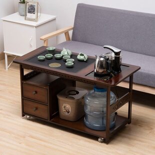 移动茶桌家用小茶台泡茶车边柜实木客厅矮茶几烧水壶一体茶水柜子