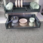 厨房玻璃拉篮橱柜收纳轨道双层抽屉碗篮碗碟篮缓冲式 铝合金收纳篮