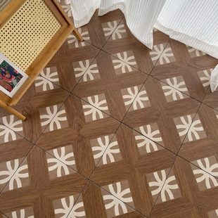 中古风木纹花砖地砖300×300浴室厨房卫生间咖啡店阳台瓷砖复古