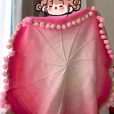 成品玫瑰花束毯子毛线编织手工团钩织花朵毛毯夏季盖毯成品