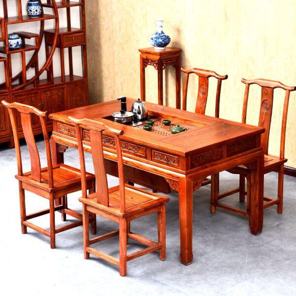 实木茶桌椅榆木仿红花梨色木功夫茶桌中式办公室喝茶艺茶台餐桌