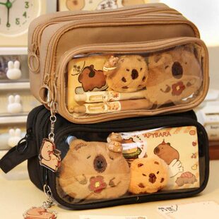 卡皮巴拉2025新款笔袋女小学生大容量创意可爱透明好物文具铅笔盒