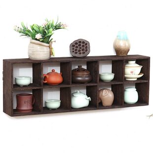 茶架展示架茶具收纳架 茶杯架 壶架 烧桐木多宝格摆件实木 博古架