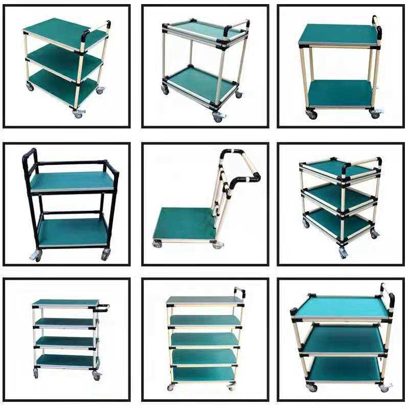 防静电线棒周转车多层带围栏仓库带轮移动L物料架双层精益管小推