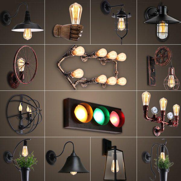 loft复古怀旧工业风壁灯个性酒吧过道铁艺水管装饰创意壁灯红绿灯