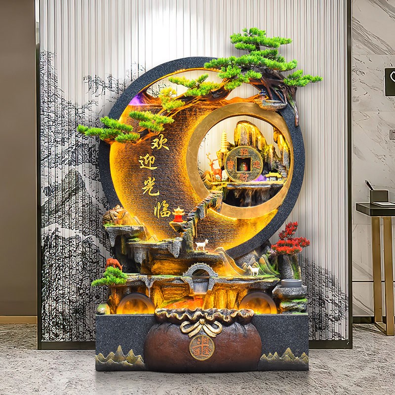 假山流水中式水幕墙室内客厅屏风隔断循环水办公酒店W商铺水景摆