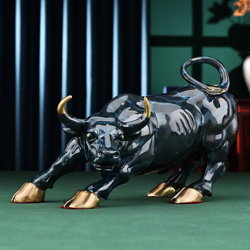 黄铜华尔街牛摆件家居办公室桌y面铜牛工艺品酒柜装饰摆设开业礼