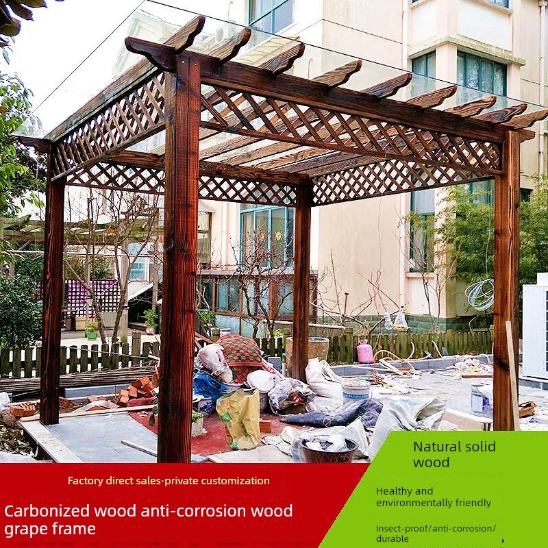 室外防腐木葡萄架庭院碳r化走廊花园实木户外凉亭花架简易定制藤