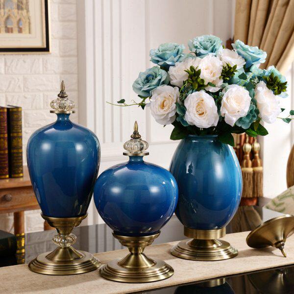 新古典陶瓷花瓶客厅台面摆件欧式家居样板房电视柜干花插花装饰品