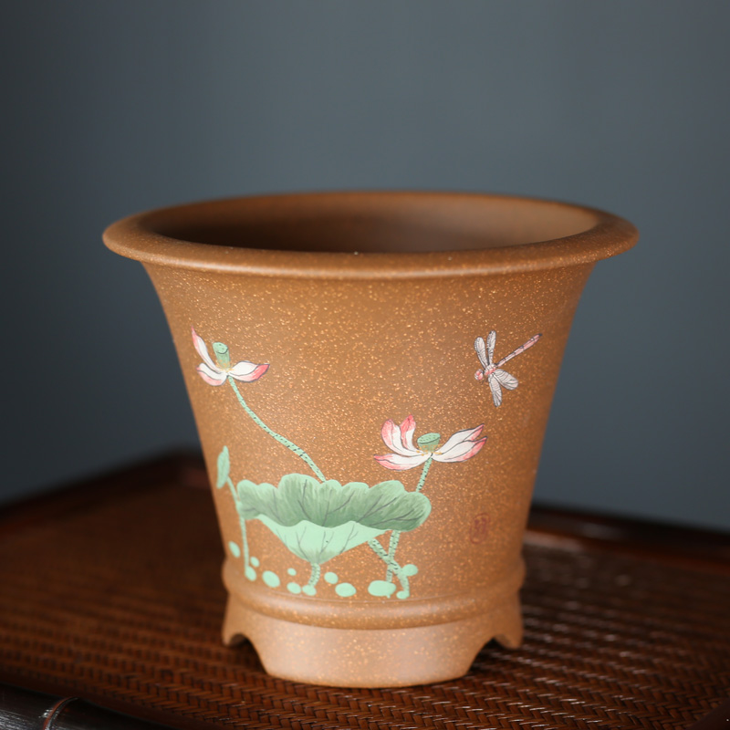 精品紫砂花盆青段泥泥绘盆景盆室内绿植陶瓷花瓶桌面Y小号兰花盆