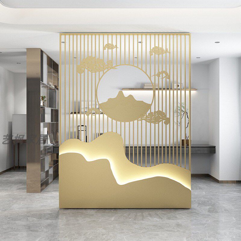 简约现代办公室隔断可移动背景形象墙公司入户玄关前台玻璃屏风