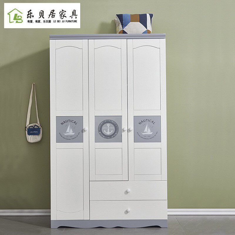 实木儿童衣柜现代简约白色开门衣橱二门三门带抽男孩女孩储物家具