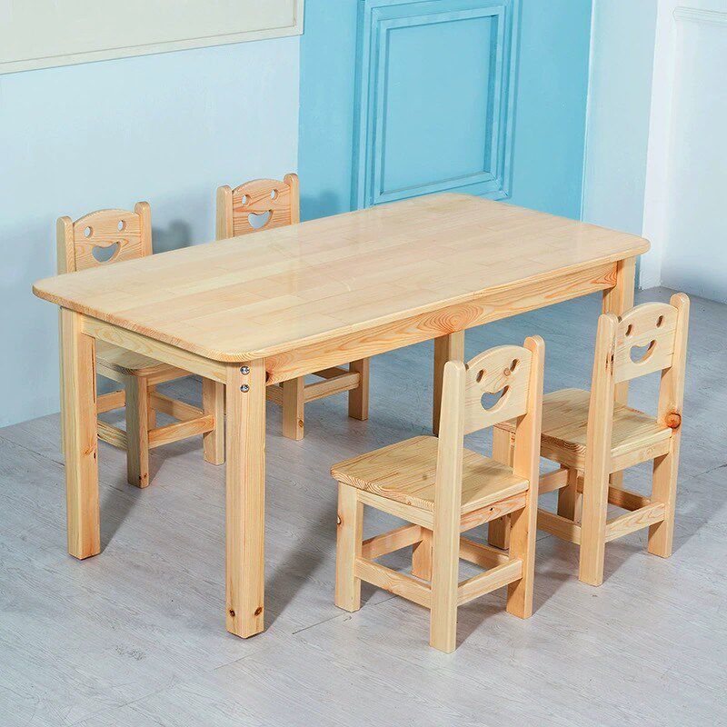 幼儿园桌椅实木宝宝学习写字长方课桌椅木质桌子儿童笑脸桌椅套装