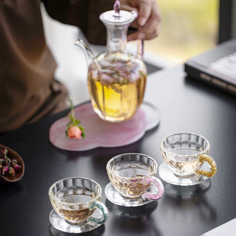 水晶玻璃小茶杯带把手女士精致主人杯个人专咖啡杯品茗杯喝茶杯子