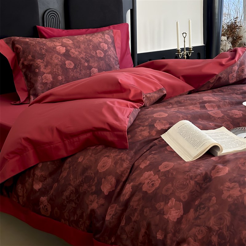 高档100S长绒棉结婚四件套红色新婚陪嫁被套纯棉婚庆床上用品婚房