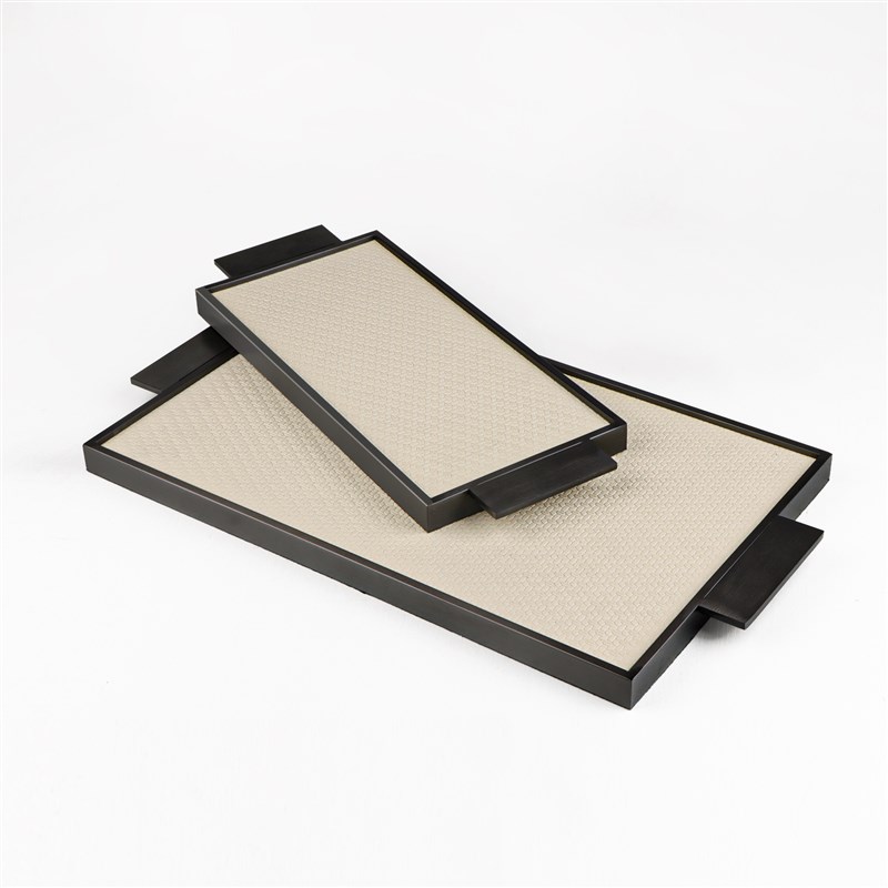 现代简约金属皮革几何长方形托盘样板间售楼处装饰摆件客厅茶几盘