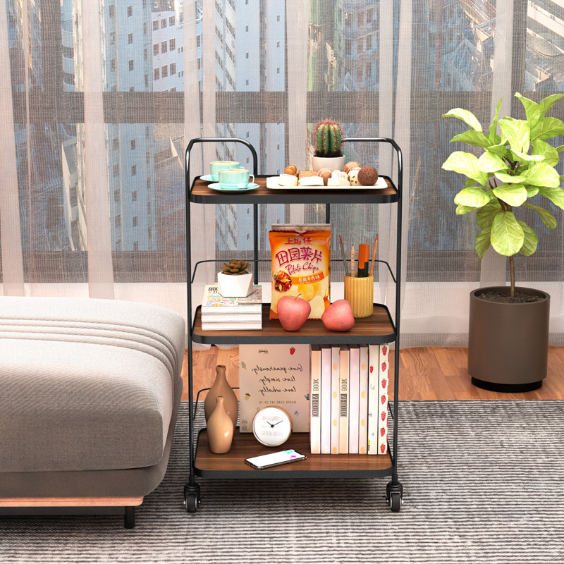 餐厅厨房铁艺餐车家用移动餐边柜茶水间酒杯收纳置物架边几小推车