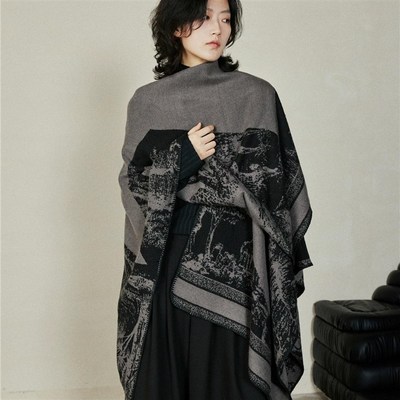 小众设计暗黑系开叉斗篷披肩女秋冬季保暖高级感披风外搭加厚围巾