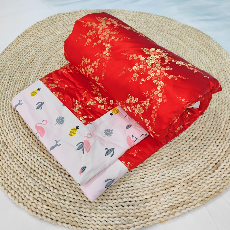 手工花老式婴幼儿童小被子锦缎丝绸缎喜庆120x150cm棉被芯1.2