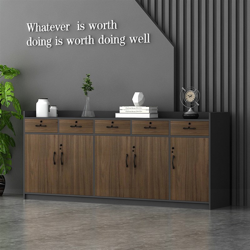 茶水柜办公室储物柜文件柜茶水间置物柜木质带锁抽屉柜办公柜矮柜