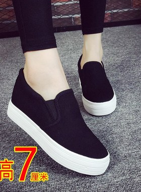 2024春季新款帆布鞋女内增高一脚蹬百搭懒人韩版厚底小个子小白鞋