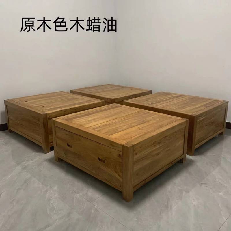 老榆木床榻榻米全实木床储物箱体床新中式高箱床简约双人床落地式