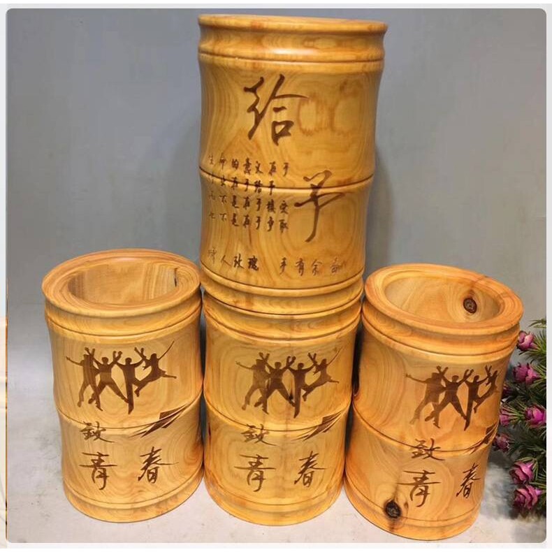崖柏笔筒竹节木质笔筒学生教师办公室桌面收纳筒摆件致青春可刻字