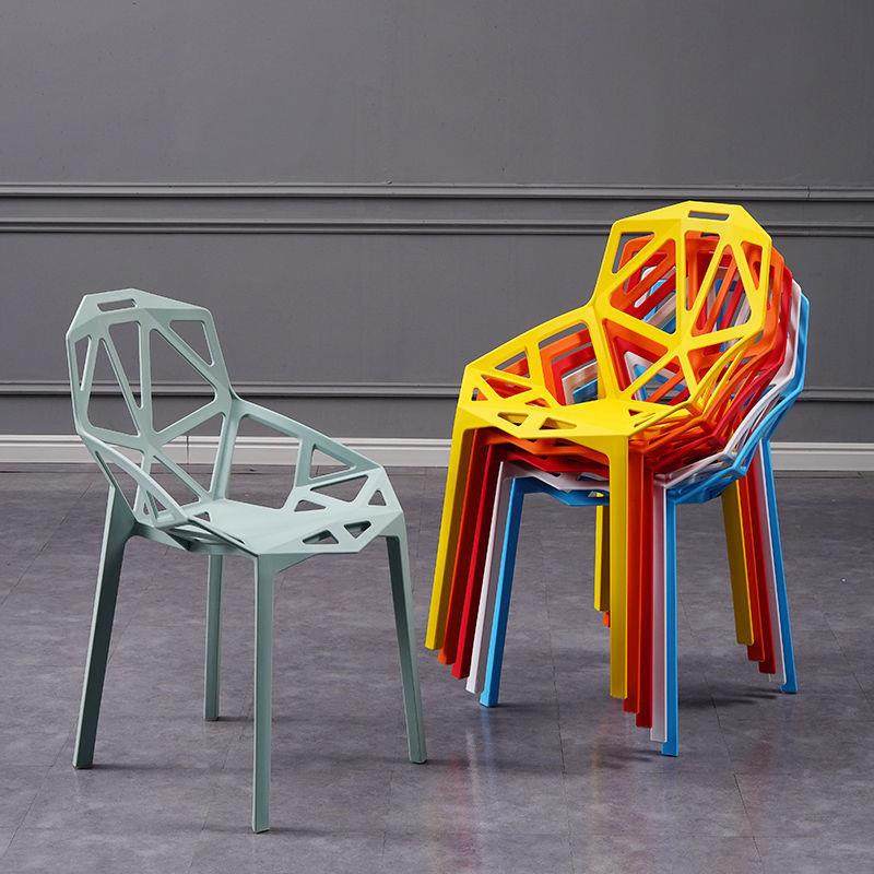 塑成人时红尚简约餐椅镂空几何椅办用公椅创8意家网接待料椅休闲