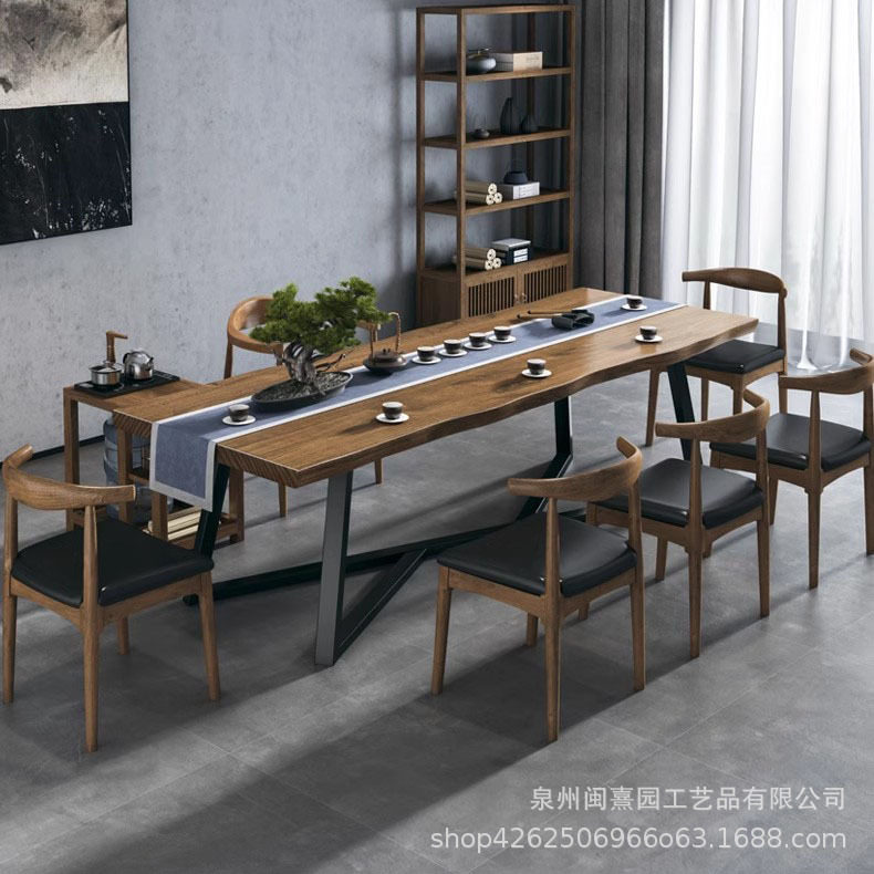 简约复古创意休闲实木接待茶几功夫大板茶台桌子板式喝茶桌椅组合