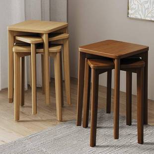 实木HDM49其凳子现家用叠可放方高凳餐厅备用板凳代简约餐桌圆