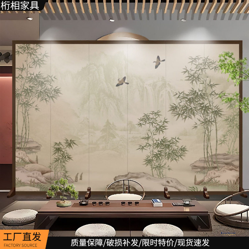 中式屏风隔断客厅玄关遮挡办公室酒店山水画折叠移动折屏古典其它