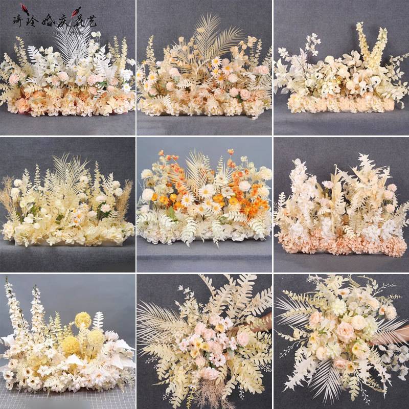 香槟色系假花地排花婚礼路引花舞台布置摆件花艺仿真花挂花盆花