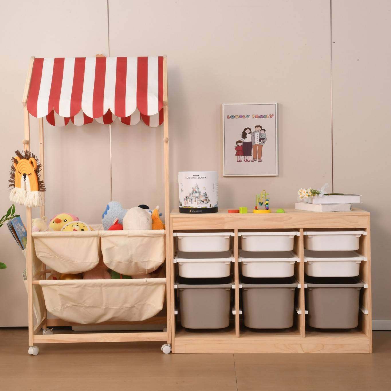 玩具书架儿童绘本架高颜值玩偶收纳架过家家推车小卖铺玩具收纳柜