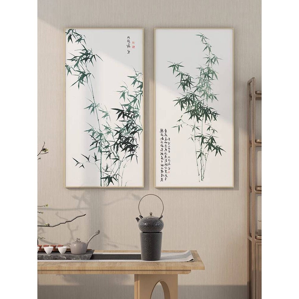 郑板桥竹子书画新中式装饰画竹石兰蕙图茶室挂画书房水墨书法字画