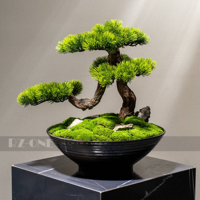 匠十三 新中式简约现代永生苔藓绿植盆景售楼处样板间仿真绿植