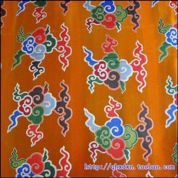 西藏藏式传统布料祥云图案绸缎用品藏服贡缎织锦缎面料提花