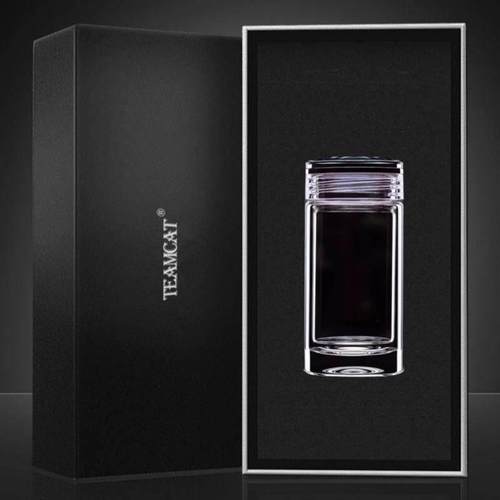 Teamcat迷你紧凑型双层玻璃男士便携式透明茶杯女士刻字定制标志